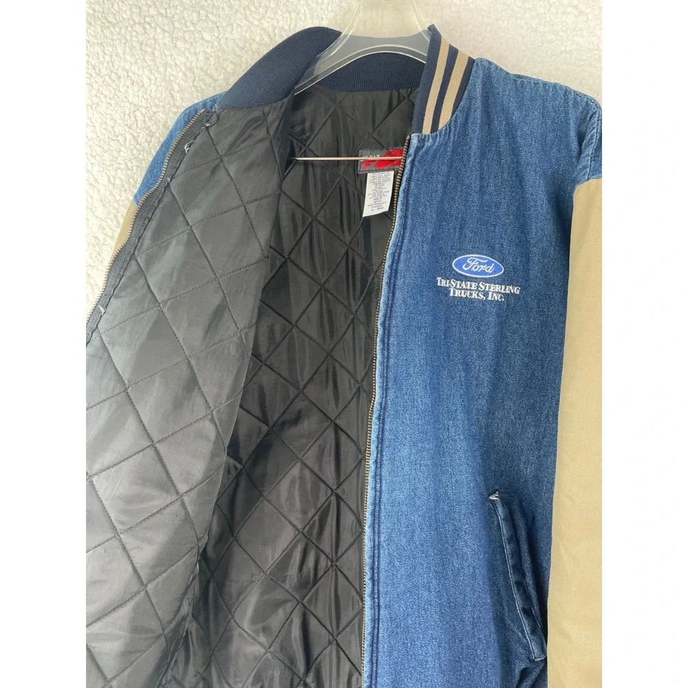 Red Kap Mens Denim Bomber Jacket Blue Tan Ford Trucks Logo‎ Large L-RG 3KR7R220G